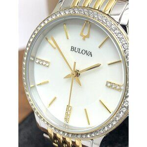Bulova Women's Watch 98X118 Crystal Accent White Dial Two Tone Steel 32mm
